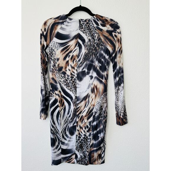 Torn by Ronny Kobo Black White Brown Animal Print Long Sleeve Bodycon Dress S - Picture 3 of 12